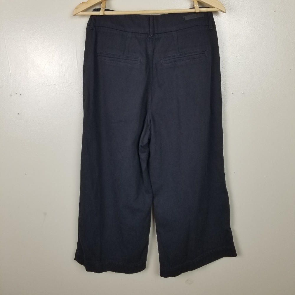 PAIGE Pleated Clarice Trouser Pants Wide Leg High Waisted Culottes Navy Blue 28 - Picture 7 of 12